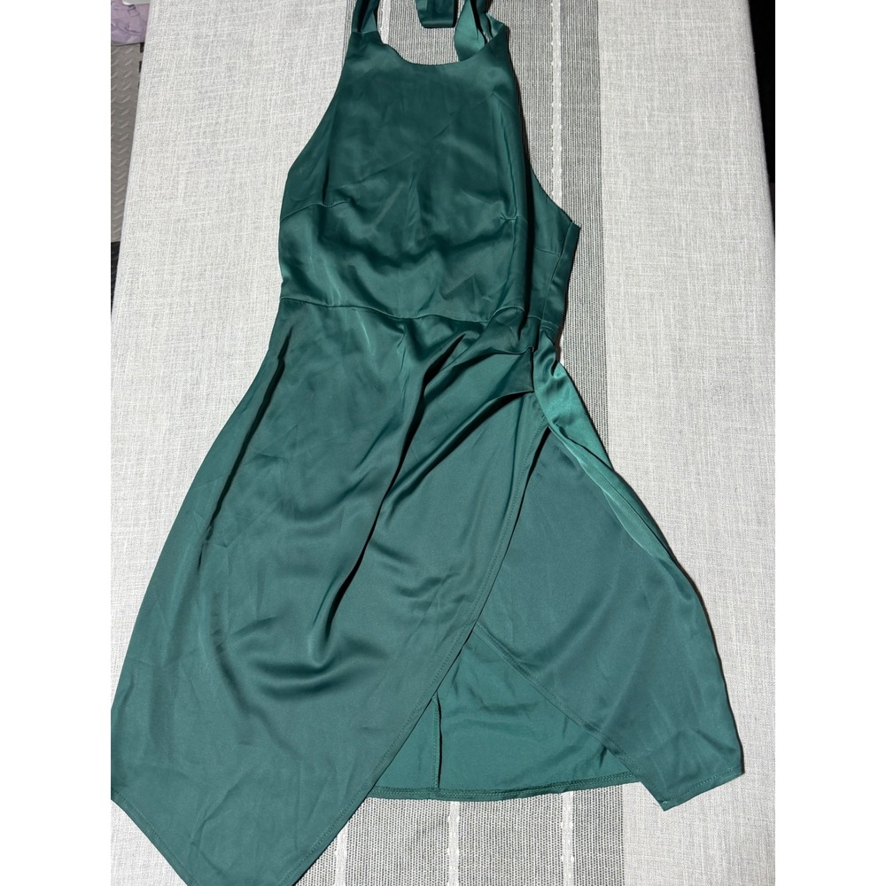 Half Island Womens Emerald Green Satin Halter Wrap Cocktail Dress Size‎ S